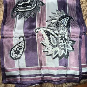 Vintage Oscar de la Renta Silk Oblong Scarf | Purple Black Paisley Stripe | Made
